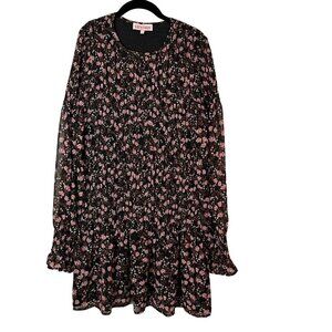 Leyden Smocked Bodice Balloon Long Sleeve Dress Floral Black Pink Size Small